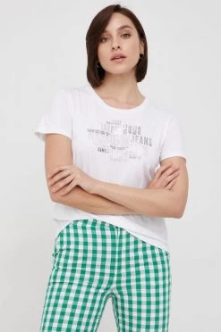 Κοντομάνικο Βαμβακερό μπλουζάκι Pepe Jeans άσπρο