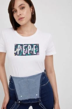 Κοντομάνικο Βαμβακερό μπλουζάκι Pepe Jeans άσπρο