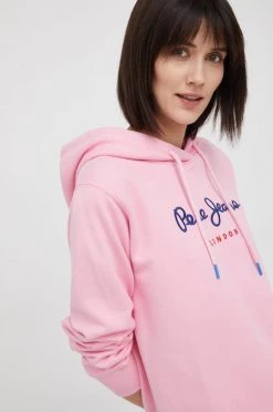 Χωρίς φερμουάρ Βαμβακερή μπλούζα Pepe Jeans Calista Hoodie χρώμα: μοβ
