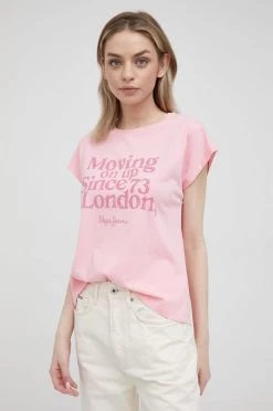 Κοντομάνικο Βαμβακερό μπλουζάκι Pepe Jeans Rosie ροζ