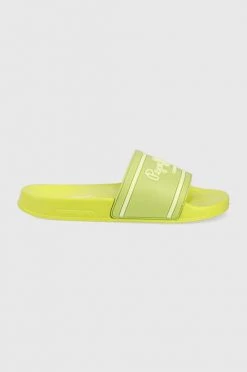 Σαγιονάρες Παντόφλες Pepe Jeans Slider Logo Woman χρώμα: πράσινο