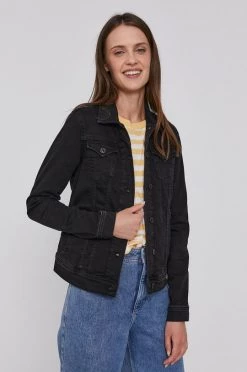 Κοντά μπουφάν Τζιν μπουφάν Pepe Jeans χρώμα: ναυτικό μπλε