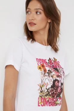 Κοντομάνικο Βαμβακερό μπλουζάκι Pepe Jeans άσπρο