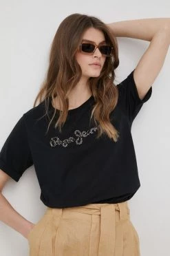 Κοντομάνικο Βαμβακερό μπλουζάκι Pepe Jeans Babette μαύρο