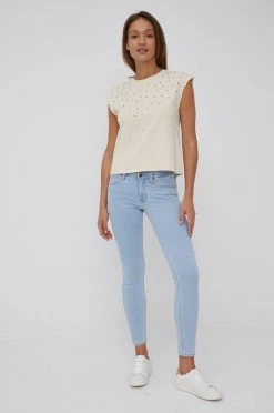 Κοντομάνικο Βαμβακερό μπλουζάκι Pepe Jeans Clarisse μπεζ -Pepe Jeans Sales Store unnamed file 2403