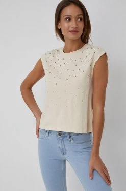Κοντομάνικο Βαμβακερό μπλουζάκι Pepe Jeans Clarisse μπεζ -Pepe Jeans Sales Store unnamed file 2405