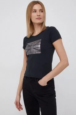 Κοντομάνικο Βαμβακερό μπλουζάκι Pepe Jeans BEATRIZ μαύρο