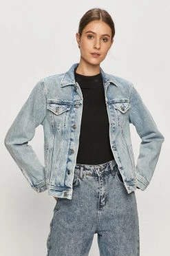 Κοντά μπουφάν Pepe Jeans - Τζιν μπουφάν Rose Archive μπλε