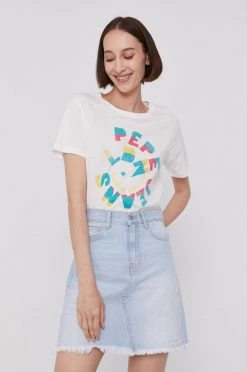 Κοντομάνικο Μπλουζάκι Pepe Jeans DREE χρώμα: κρεμ