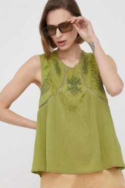 Μπλούζες Βαμβακερή μπλούζα Pepe Jeans Lisle χρώμα: πράσινο -Pepe Jeans Sales Store unnamed file 29