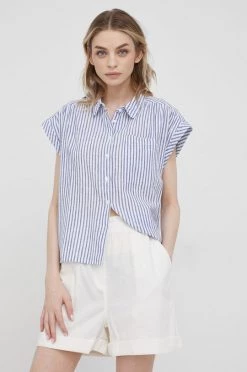 Πουκάμισα Πουκάμισο με μείγμα από λινό Pepe Jeans Iris χρώμα: ναυτικό μπλε,