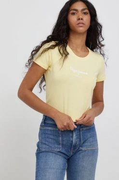 Κοντομάνικο Pepe Jeans - Μπλουζάκι New Virginia ανοιχτό κίτρινο