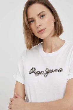 Κοντομάνικο Βαμβακερό μπλουζάκι Pepe Jeans Babette άσπρο