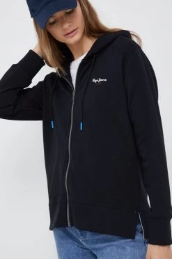 Με φερμουάρ Βαμβακερή μπλούζα Pepe Jeans χρώμα: μαύρο,