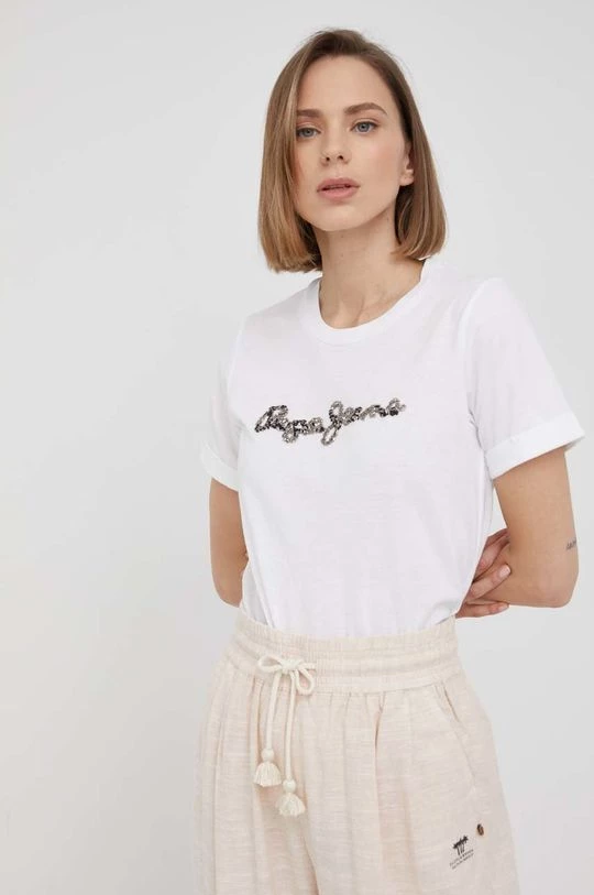 Κοντομάνικο Βαμβακερό μπλουζάκι Pepe Jeans Babette άσπρο 6 Κοντομάνικο Βαμβακερό μπλουζάκι Pepe Jeans Babette άσπρο - Image 4
