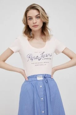 Κοντομάνικο Βαμβακερό μπλουζάκι Pepe Jeans Baia ροζ