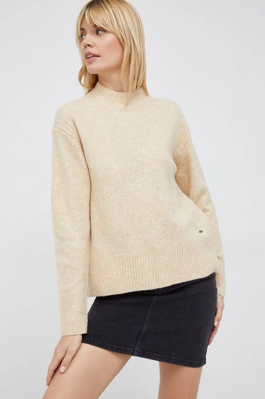 Χωρίς φερμουάρ Πουλόβερ με προσθήκη μαλλιού Pepe Jeans χρώμα: μπεζ 3 Χωρίς φερμουάρ Πουλόβερ με προσθήκη μαλλιού Pepe Jeans χρώμα: μπεζ