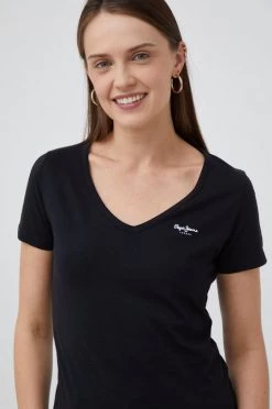 Κοντομάνικο Βαμβακερό μπλουζάκι Pepe Jeans μαύρο