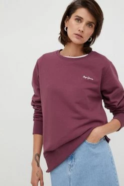 Χωρίς φερμουάρ Βαμβακερή μπλούζα Pepe Jeans χρώμα: μοβ