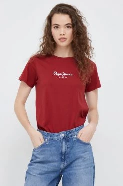 Κοντομάνικο Βαμβακερό μπλουζάκι Pepe Jeans κάστανο
