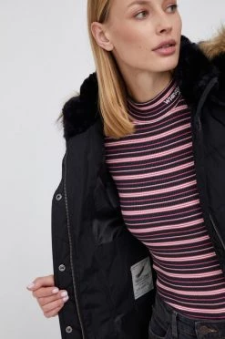 Μακριά μπουφάν Μπουφάν με επένδυση από πούπουλα Pepe Jeans FRIDA χρώμα: μαύρο -Pepe Jeans Sales Store unnamed file 5116