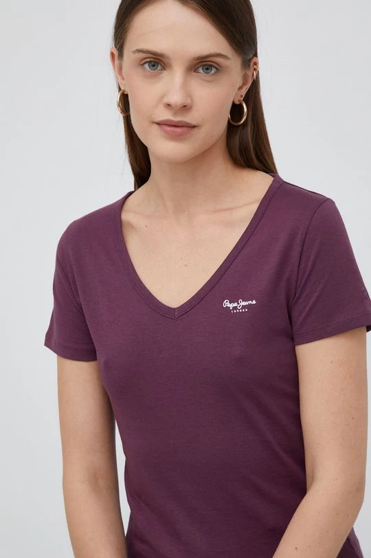 Κοντομάνικο Βαμβακερό μπλουζάκι Pepe Jeans μοβ 5 Κοντομάνικο Βαμβακερό μπλουζάκι Pepe Jeans μοβ - Image 3