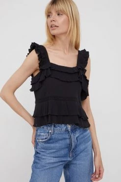 Μπλούζες Βαμβακερή μπλούζα Pepe Jeans Nora χρώμα: μαύρ