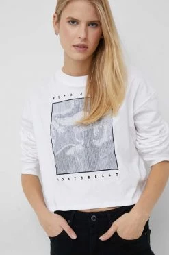 Μακρυμάνικο Βαμβακερή μπλούζα με μακριά μανίκια Pepe Jeans Rosalyn χρώμα: άσπρο