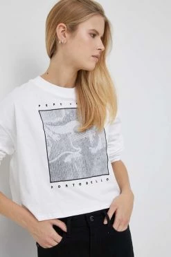 Μακρυμάνικο Βαμβακερή μπλούζα με μακριά μανίκια Pepe Jeans Rosalyn χρώμα: άσπρο -Pepe Jeans Sales Store unnamed file 6458