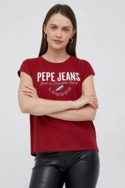 Κοντομάνικο Βαμβακερό μπλουζάκι Pepe Jeans κόκκινο