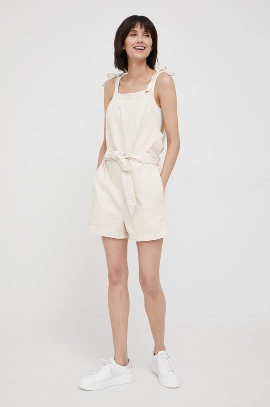 Ολόσωμες φόρμες Βαμβακερή φόρμα Pepe Jeans Zoe Ecru μπεζ 3 Ολόσωμες φόρμες Βαμβακερή φόρμα Pepe Jeans Zoe Ecru μπεζ