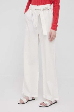 Υφασμάτινα Παντελόνι με λινό μείγμα Pepe Jeans Lourdes χρώμα: άσπρο,